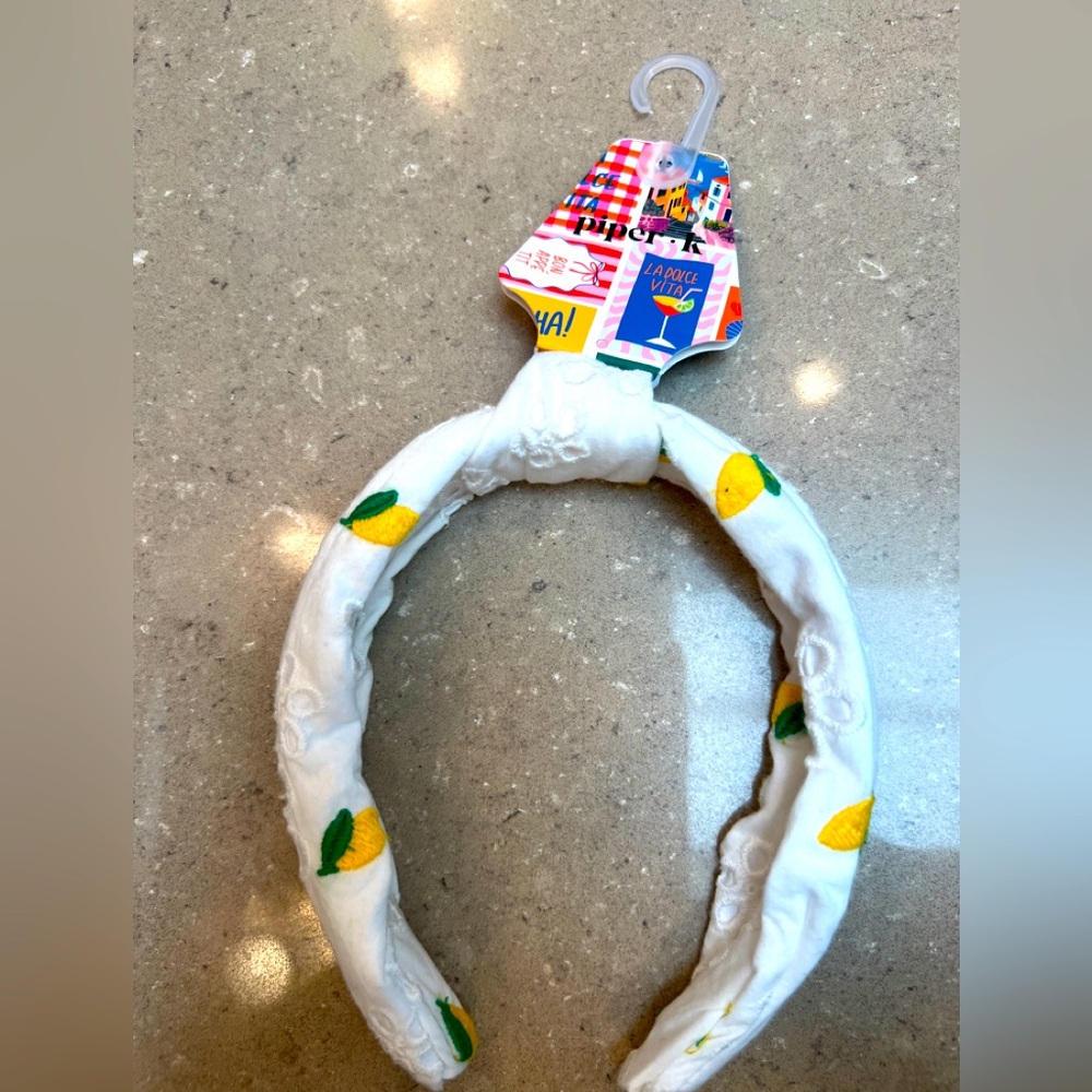 NWT White Headband with Lemon Embroidery & pretty eyelet details! Fun 🍋 theme